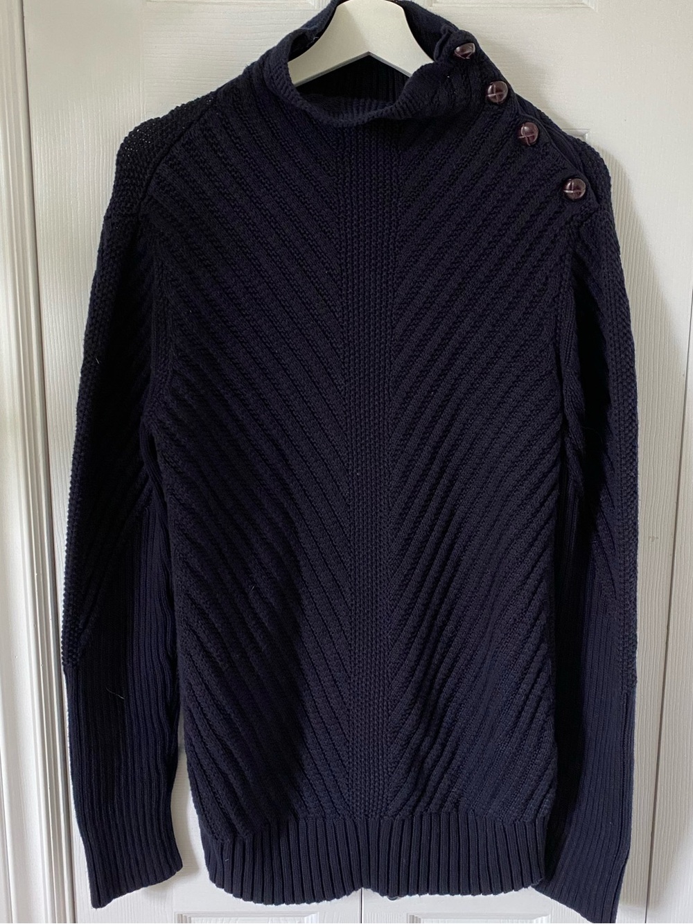 Armani Exchange Cotton Ribbed Turtleneck Pullover Shoulder Buttons Navy Medium